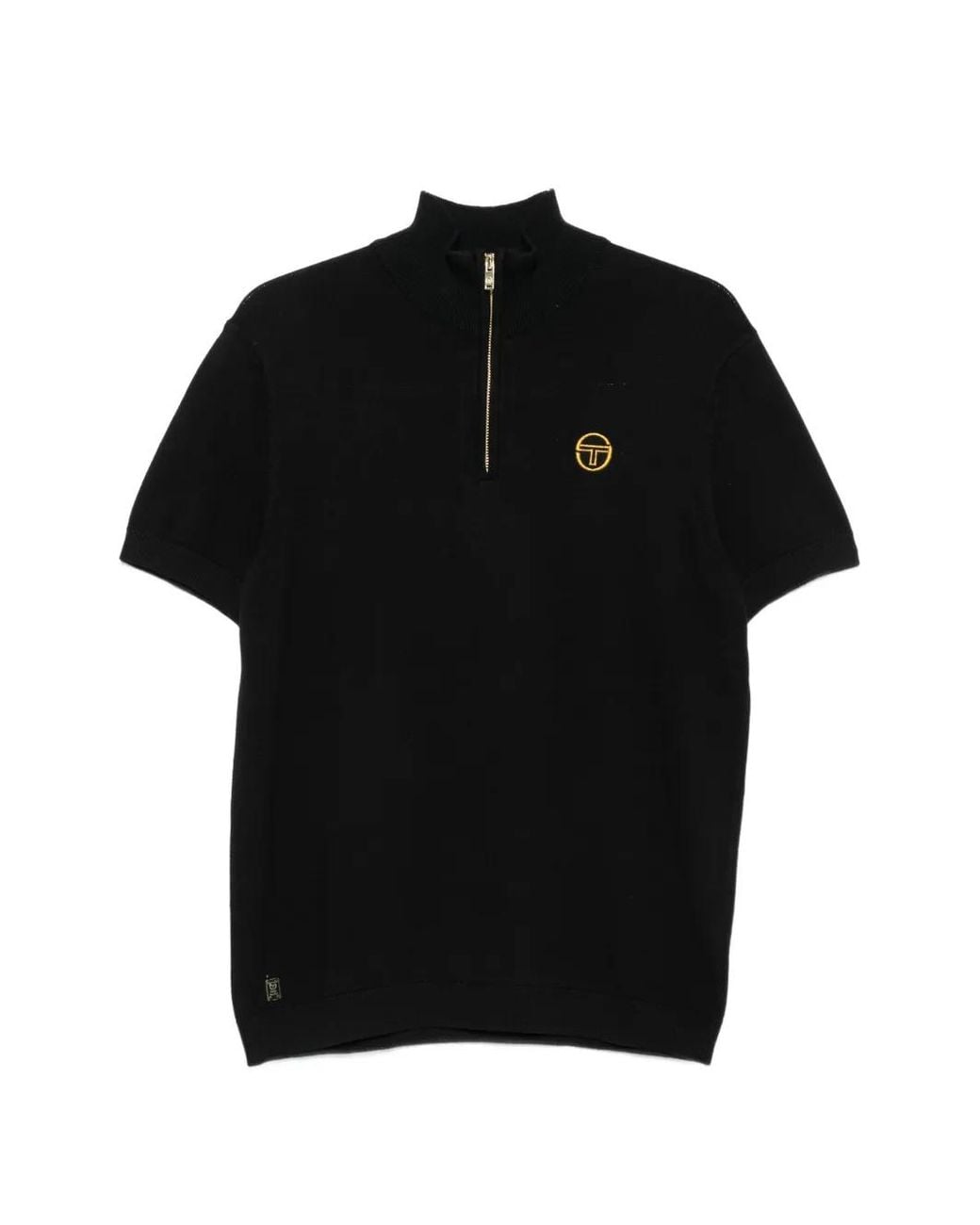 Sergio Tacchini Black Logo-Embroidered Zip-Neck Polo Shirt for men