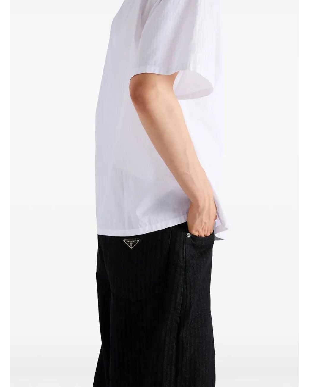 Prada White Logo-Patch Bowling Shirt for men