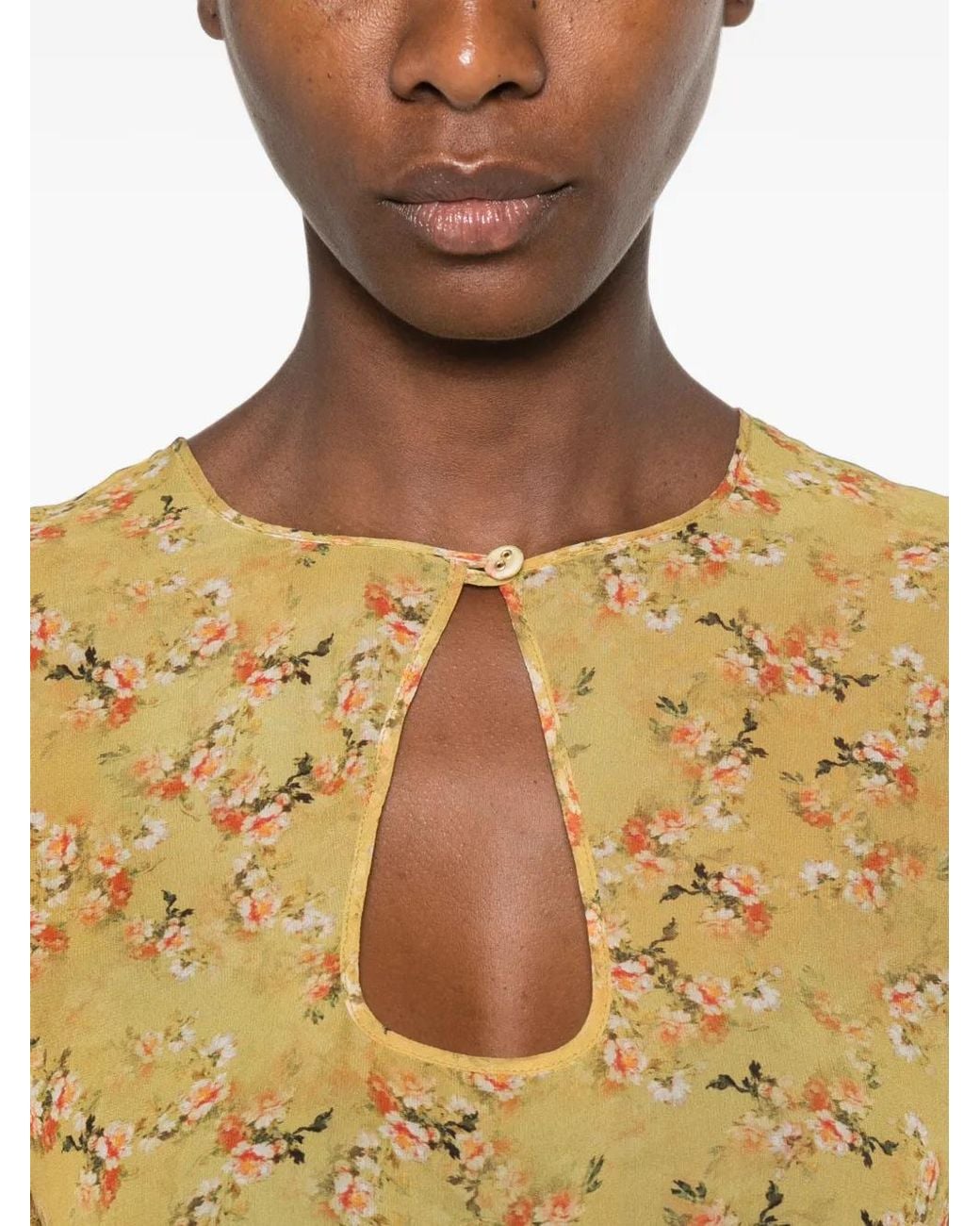 Kristina Ti Yellow Blouse Fleurie À Ouverture Goutte D'Eau
