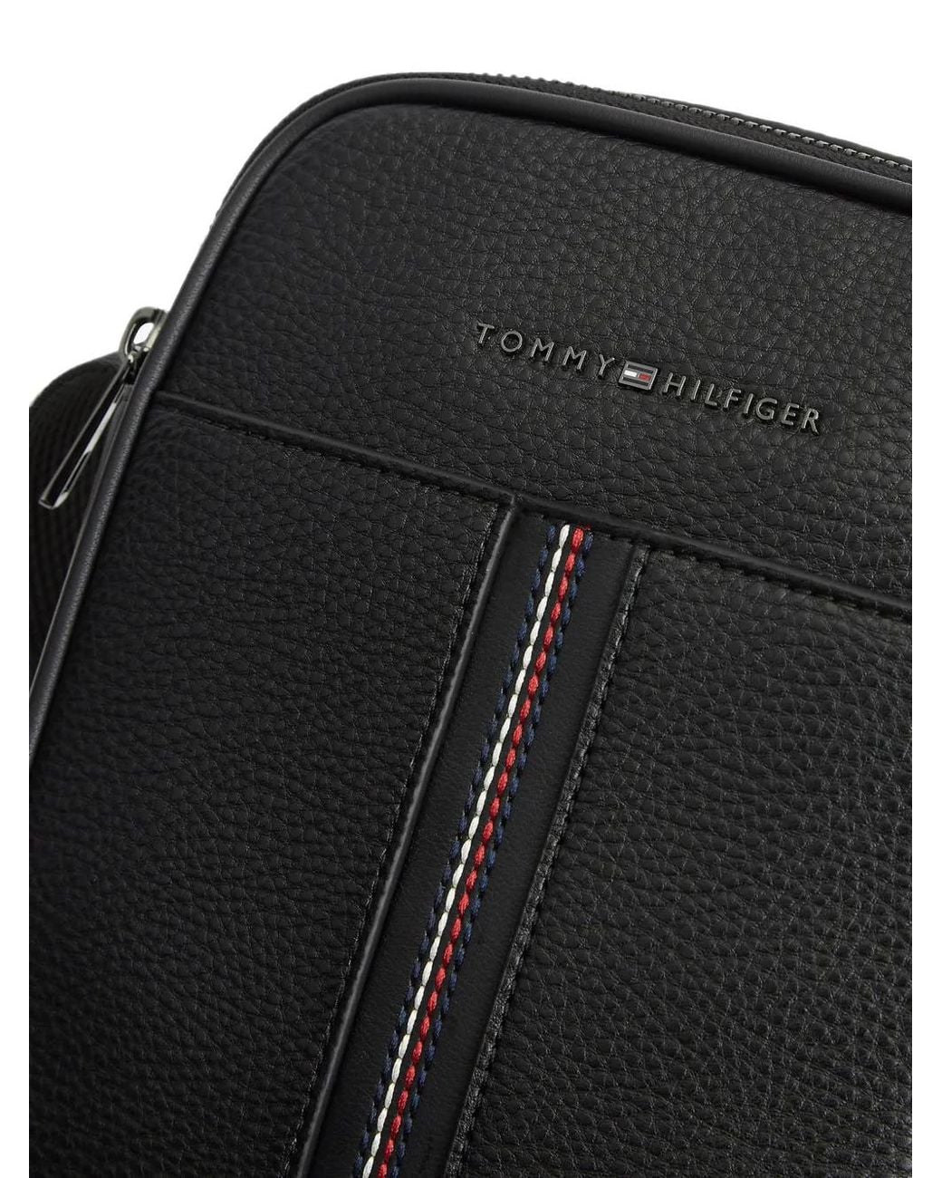Tommy Hilfiger Black Pebble-Effect Stripe-Detail Messenger Bag for men