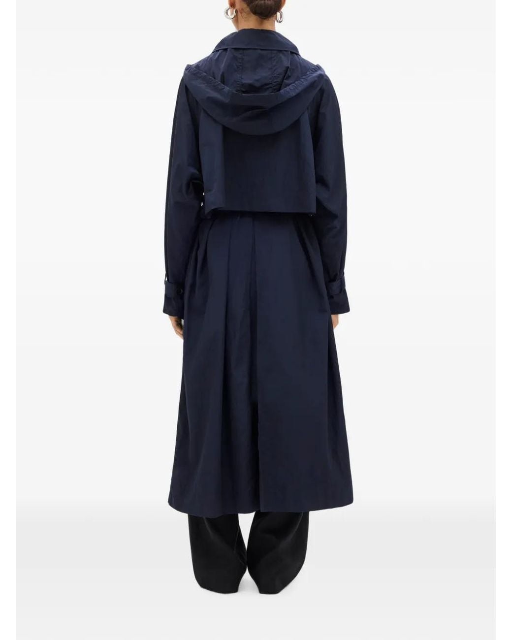 Another Tomorrow Blue Belted Hooded Trench Coat