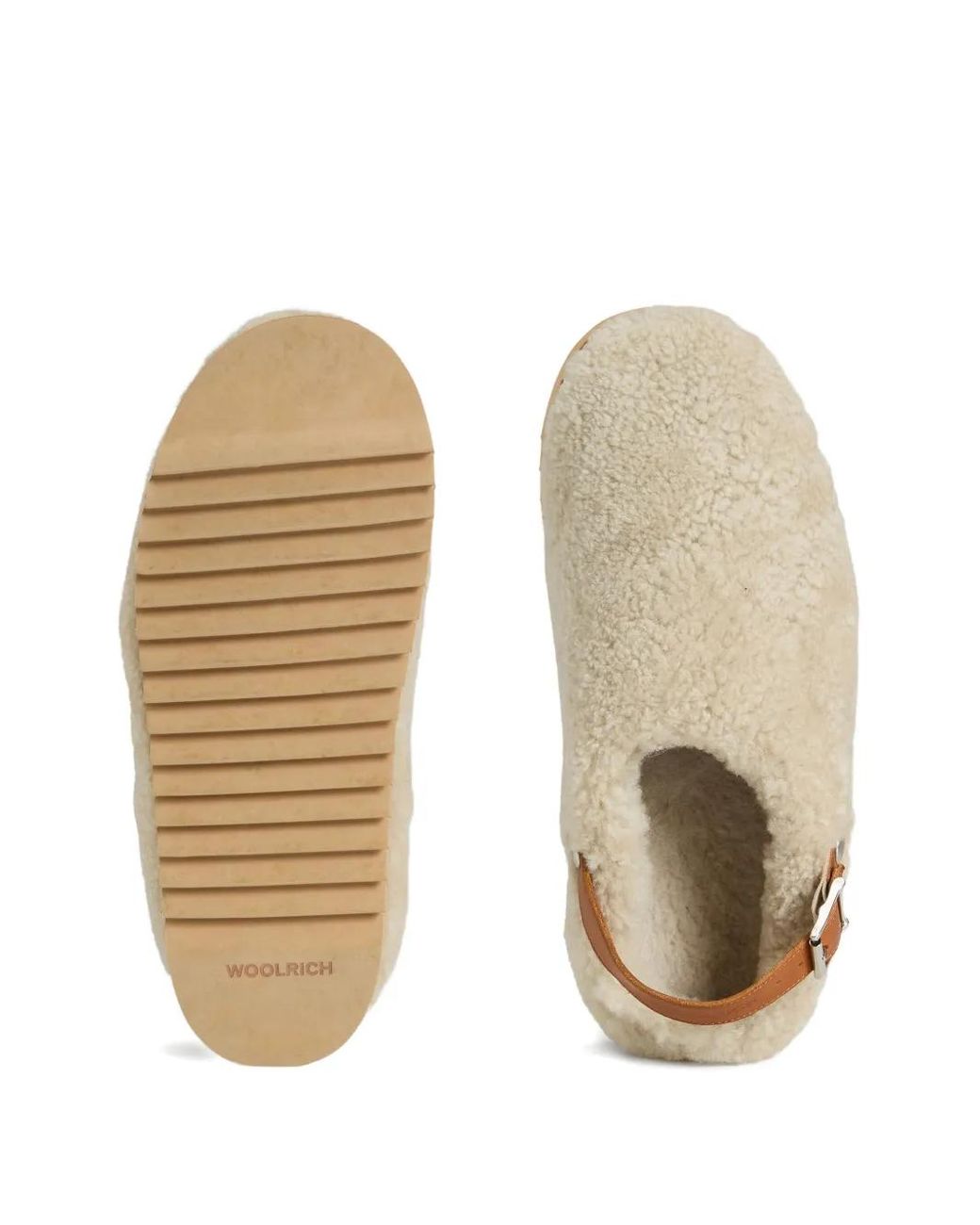 Woolrich Natural Buckle-Strap Sheepskin Mules