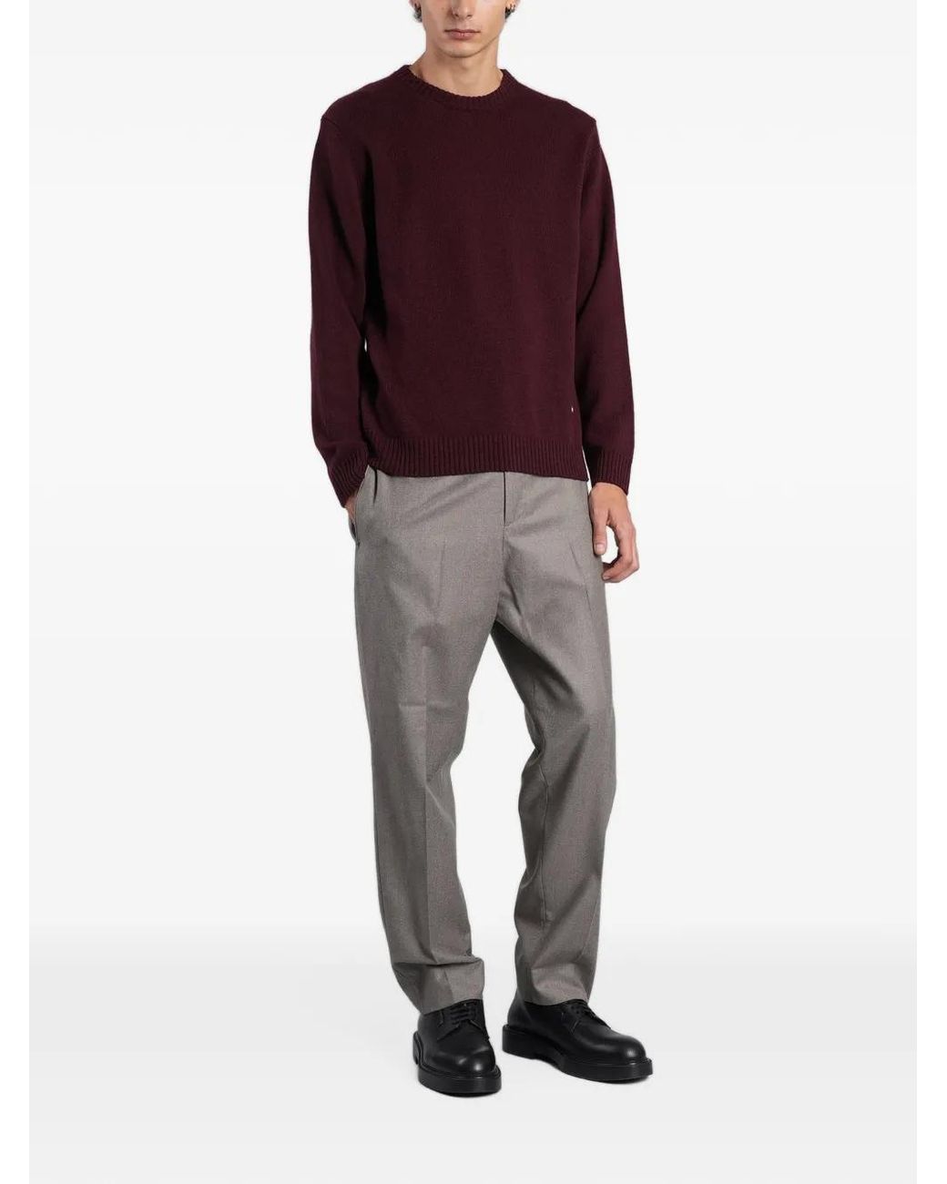 Grayed Purple Ribbed-Trim Sweater for men