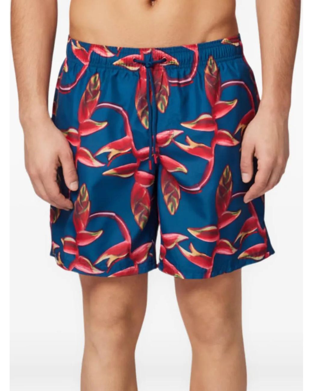 Sundek Blue Floral-Print Drawstring Swim Shorts for men