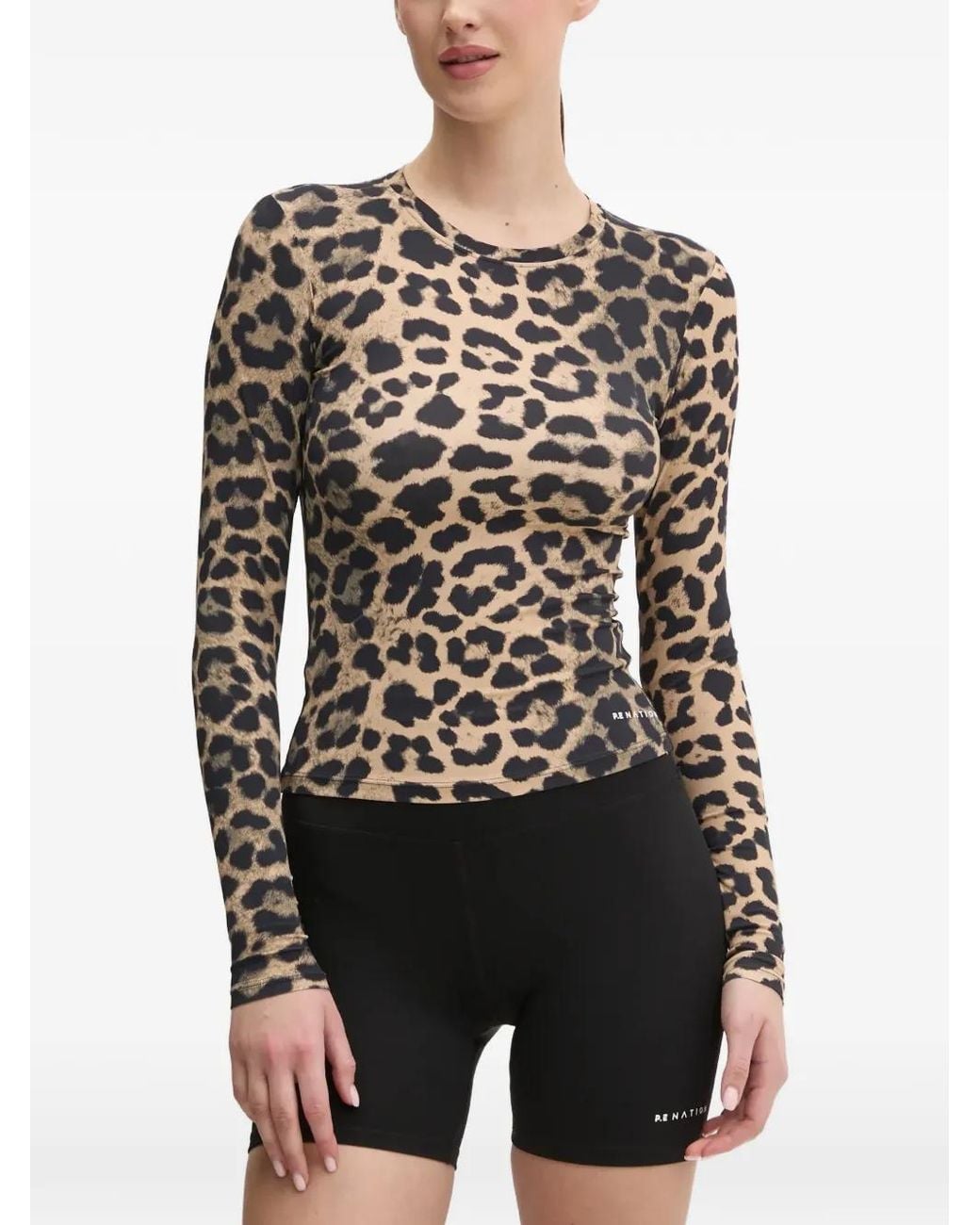 P.E Nation Black Leopard-Print Long-Sleeve T-Shirt