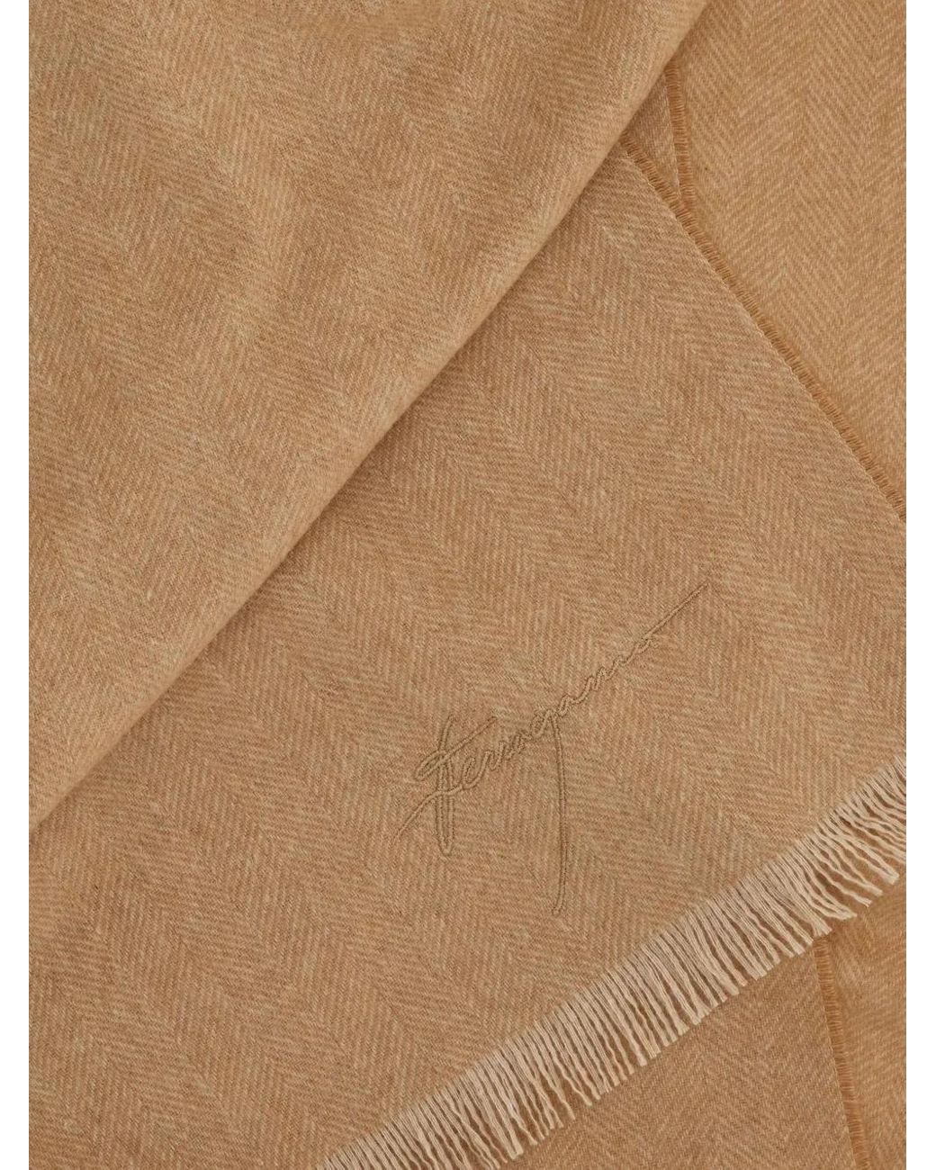 Ferragamo Natural Chevron-Pattern Fringed Scarf for men