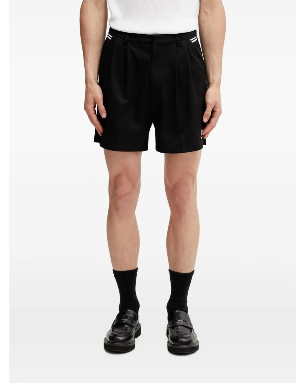 Fred Perry Black Logo-Embroidered Shorts for men