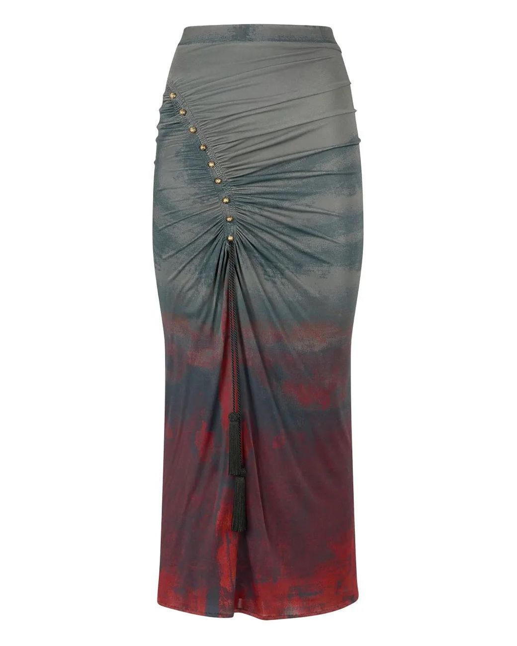 Roberto Cavalli Gray Tassel-Embellished Drawstring Skirt