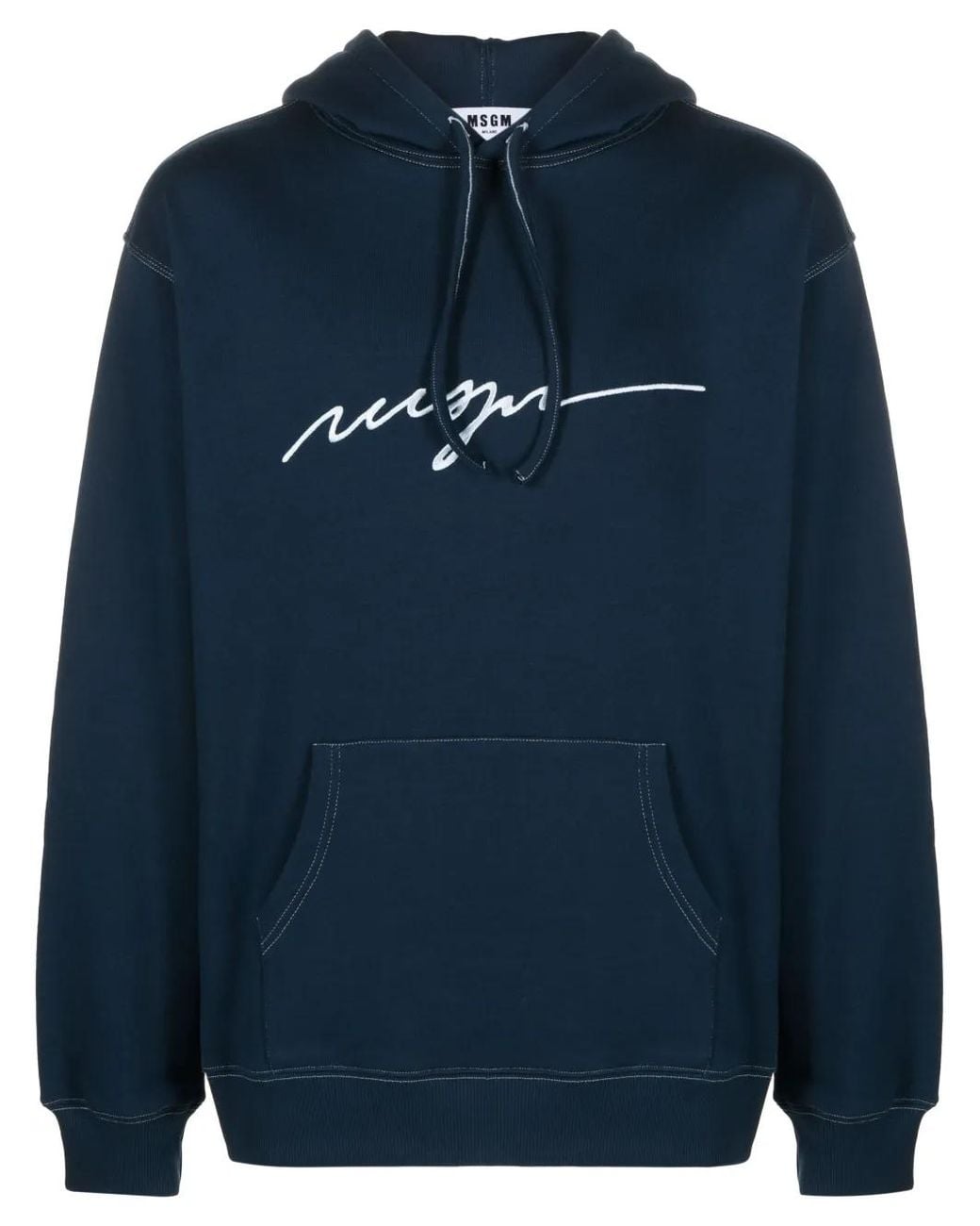 MSGM Blue Logo-Embroidered Cotton Hoodie for men