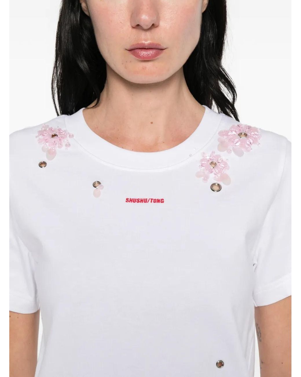 ShuShu/Tong White Floral Appliqué T-Shirt