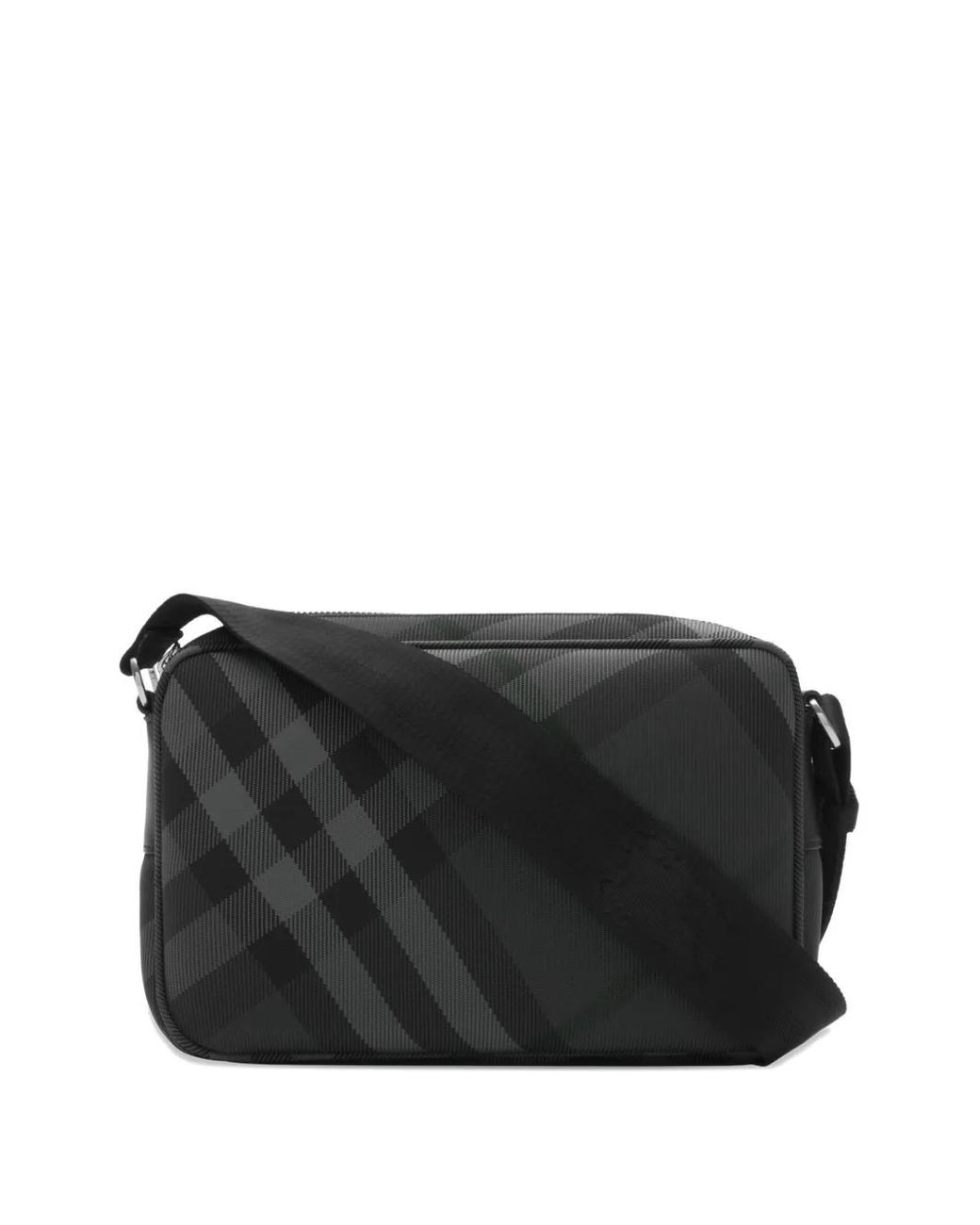 Burberry Black Slim Grid Crossbody Bag for men