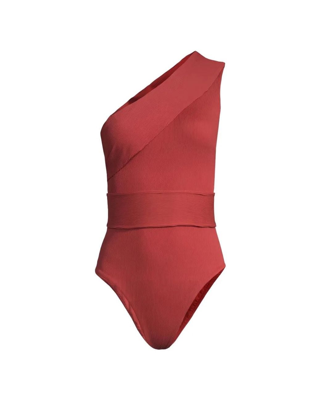 Haight Red Maria Ribbed One-Shoulder Swimsuit