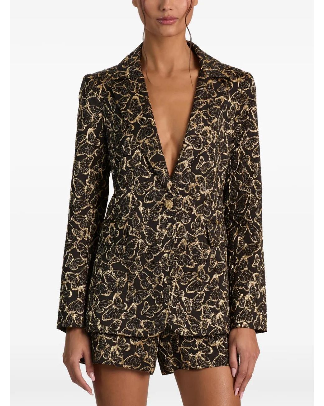 Alice + Olivia Black Macey Butterfly-Pattern Blazer