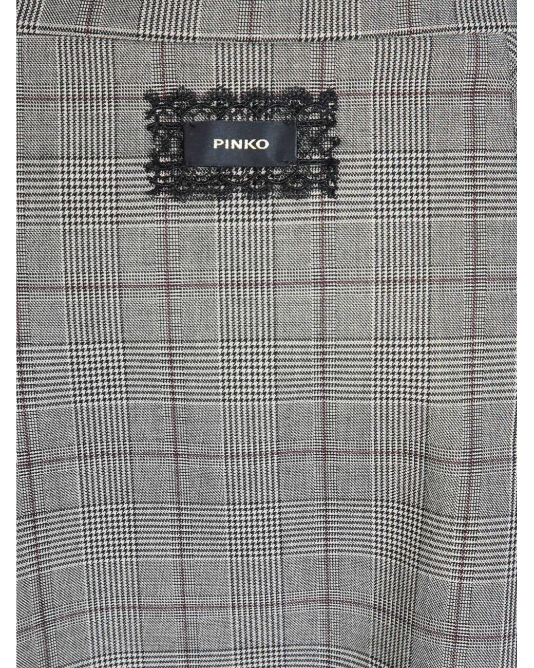 Pinko Gray Check-Pattern Pleated Skirt