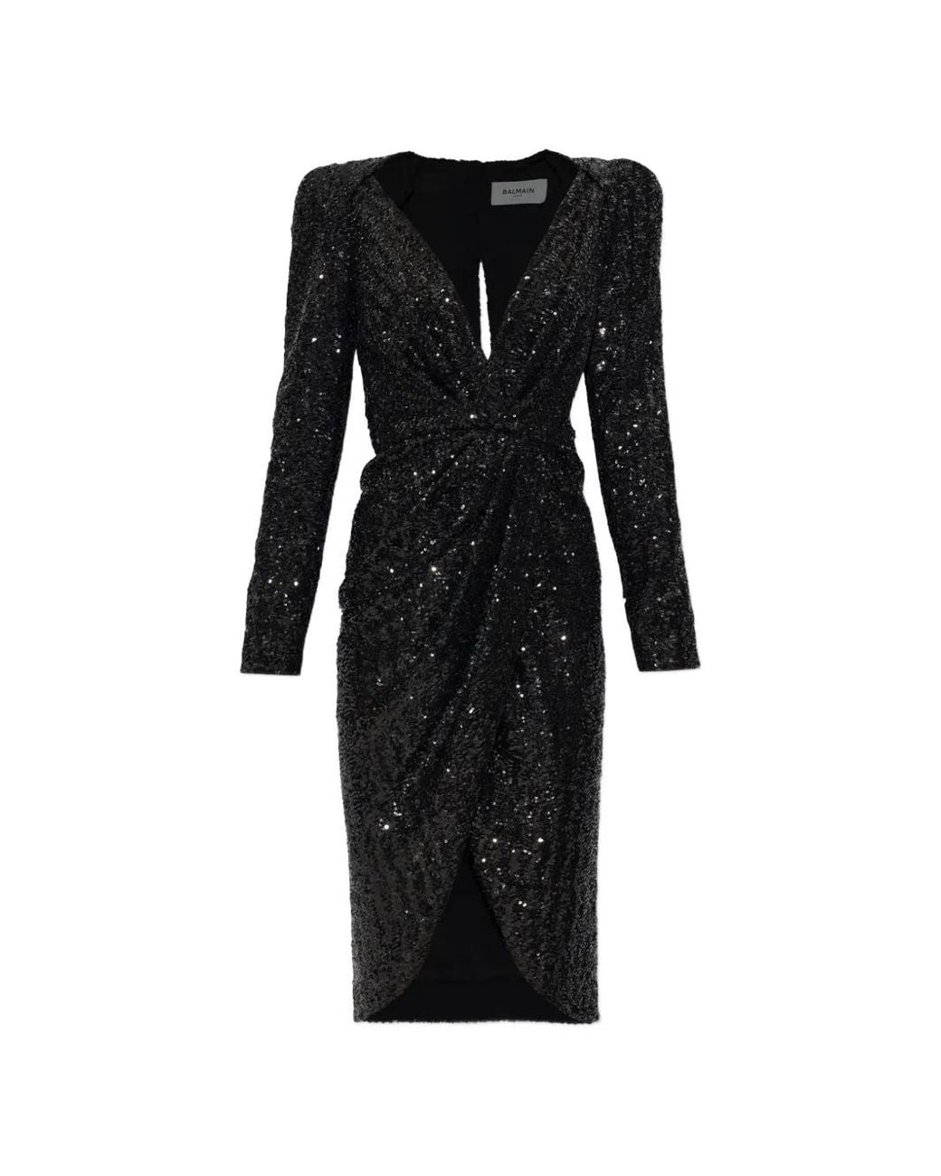 Balmain Black Sequin-Embellished Wrap-Style Dress