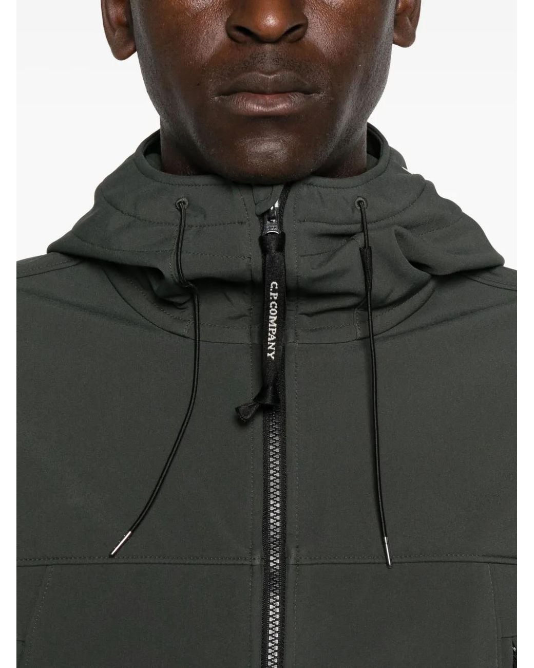 C P Company Black Hooded Zip-Front Jacket for men