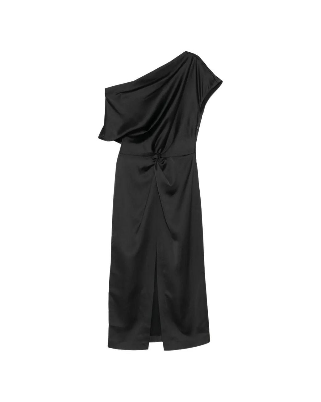 Imperial Black One-Shoulder Twist-Detail Midi Dress