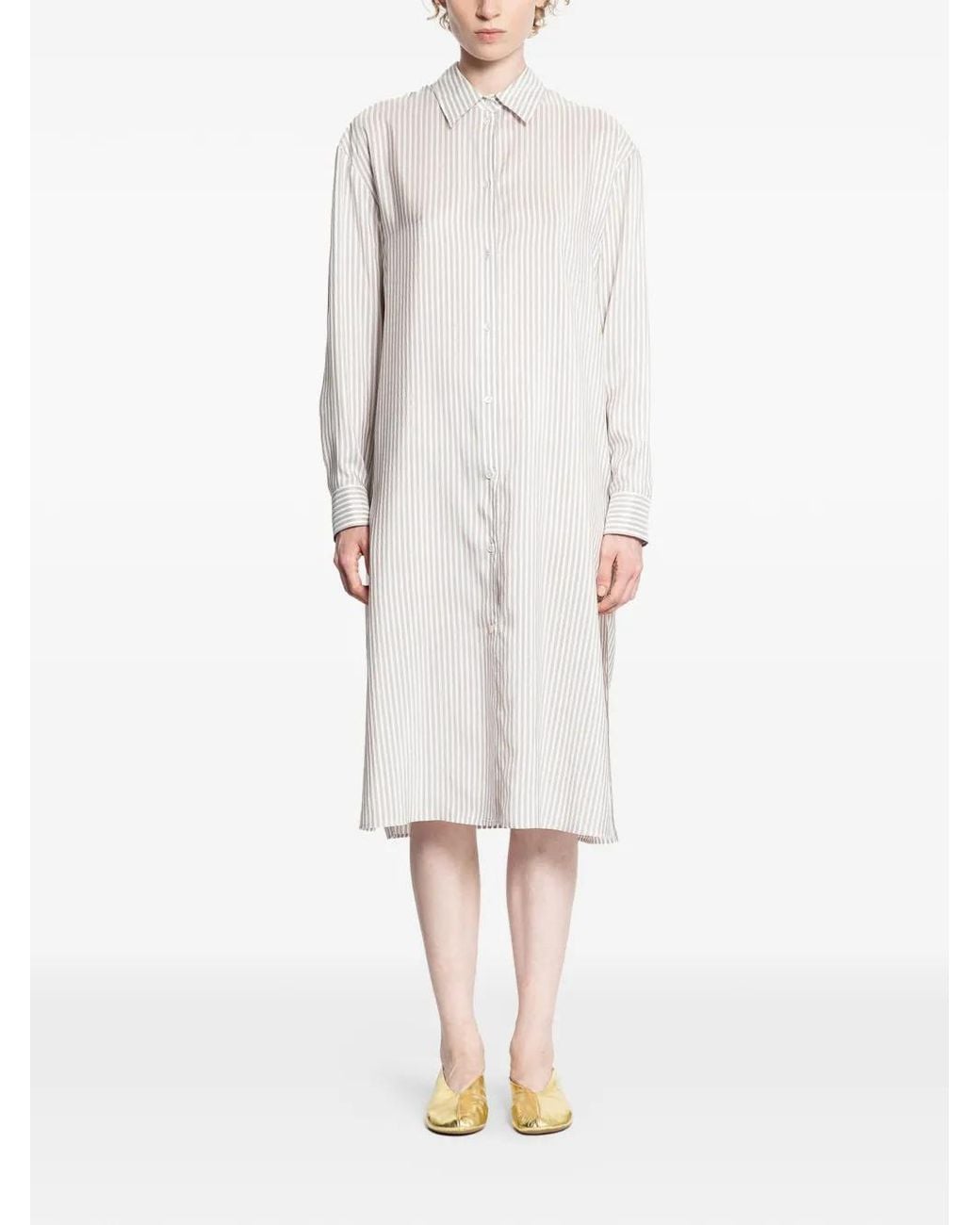 The Row White Chihiro Striped Shirt Midi Dress