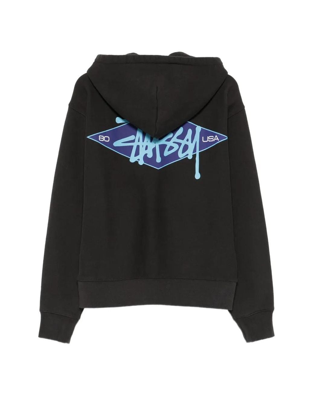 Stussy Black Drawstring Hood Zip Pockets for men