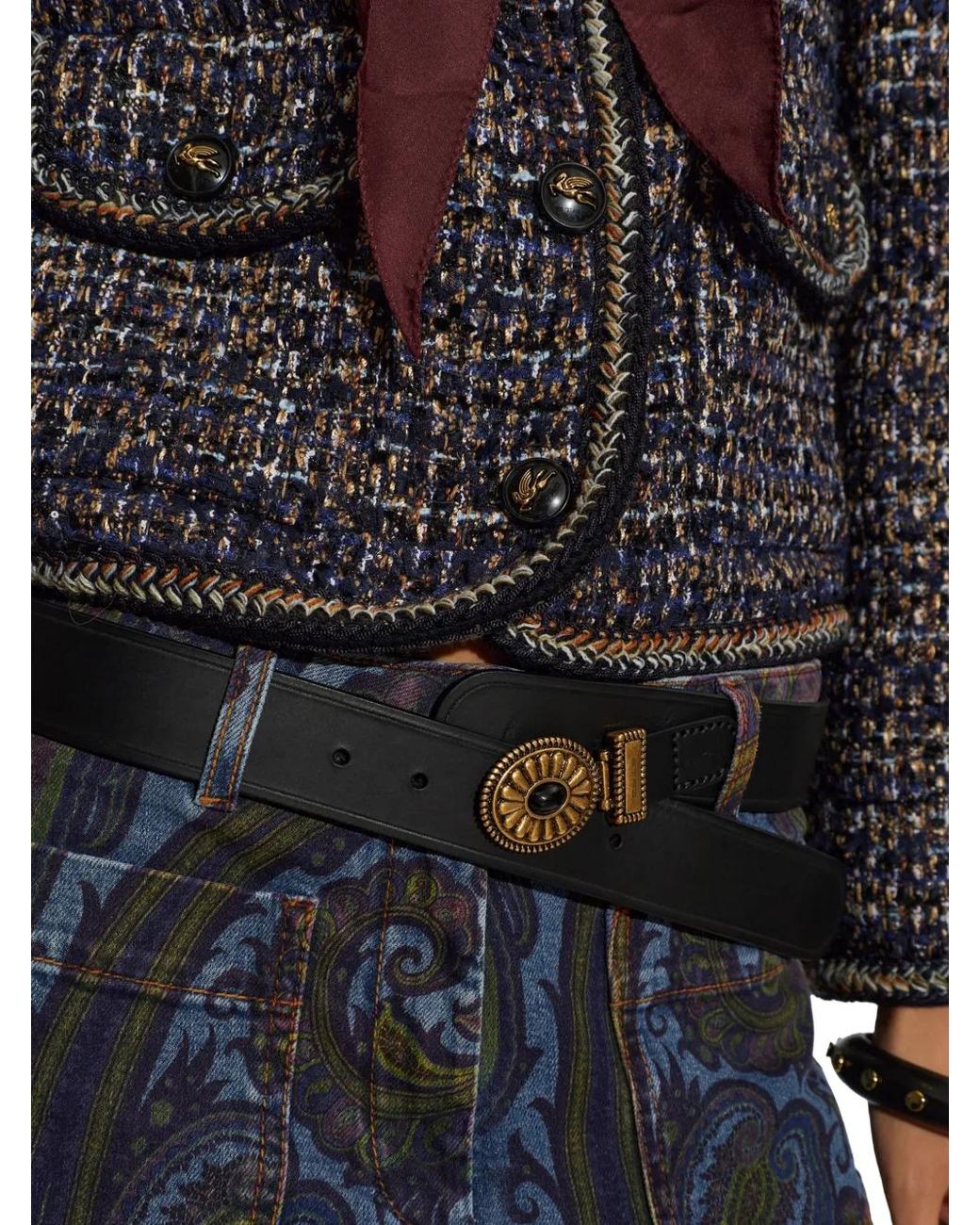 Etro White Embellished-Buckle Leather Belt