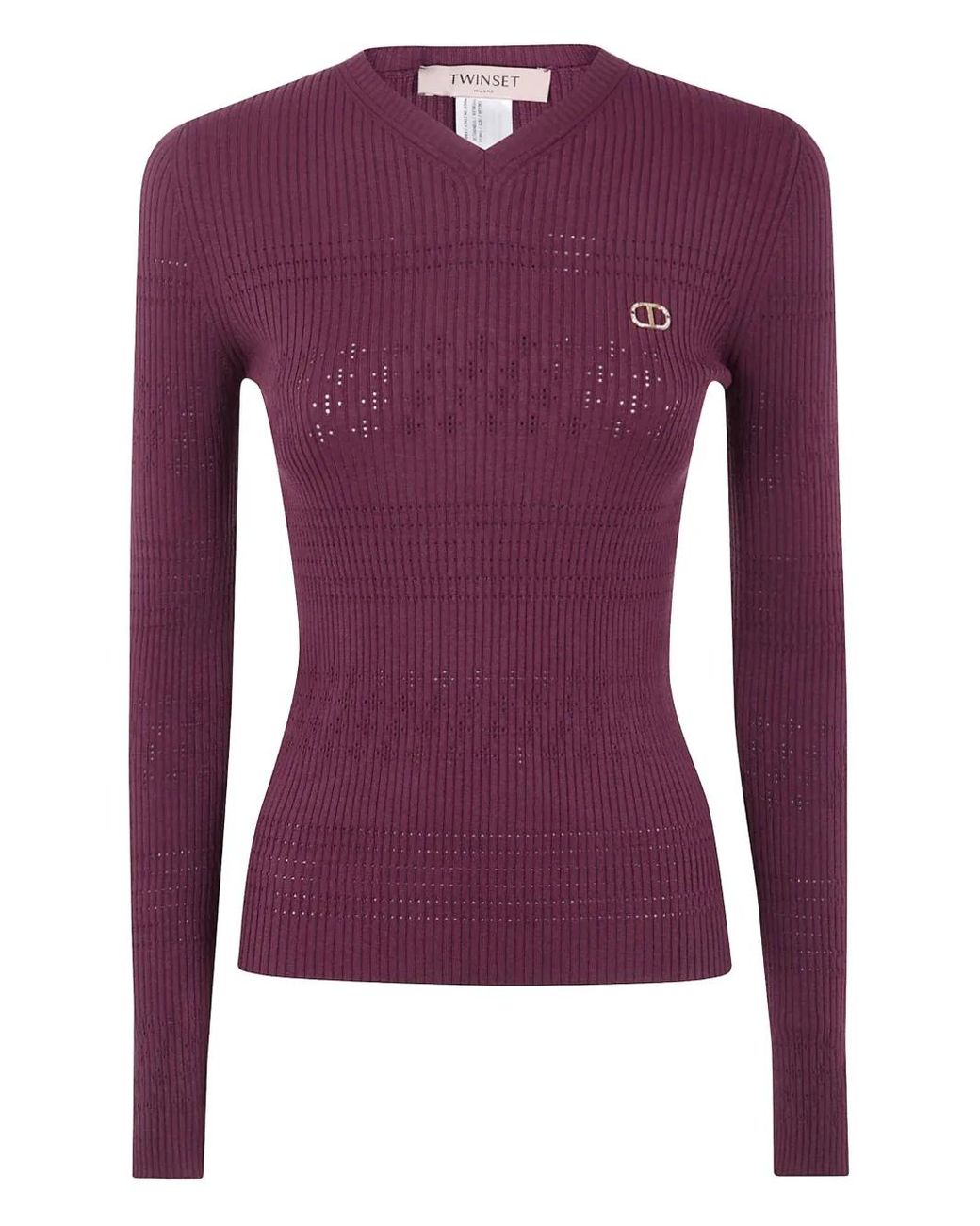 Twinset Purple Ribbed-Knit Sweater