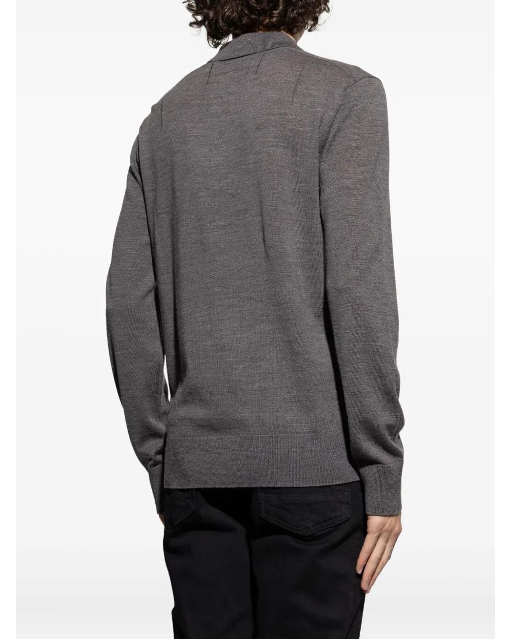 AllSaints Gray Mode Merino Long Sleeve Polo for men