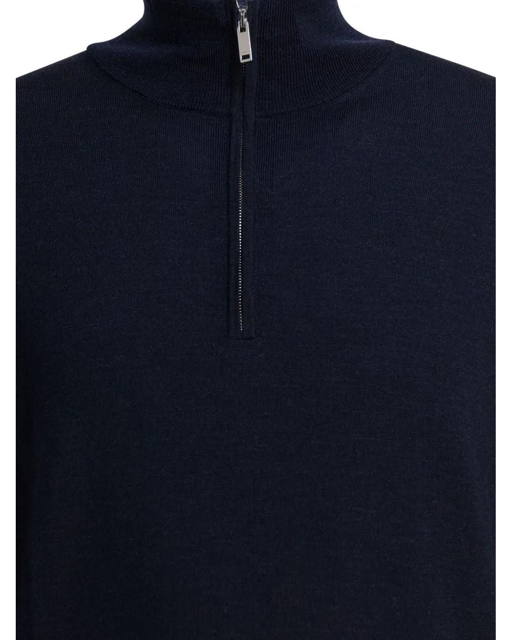 Zanone Blue Zip-Neck Sweater for men