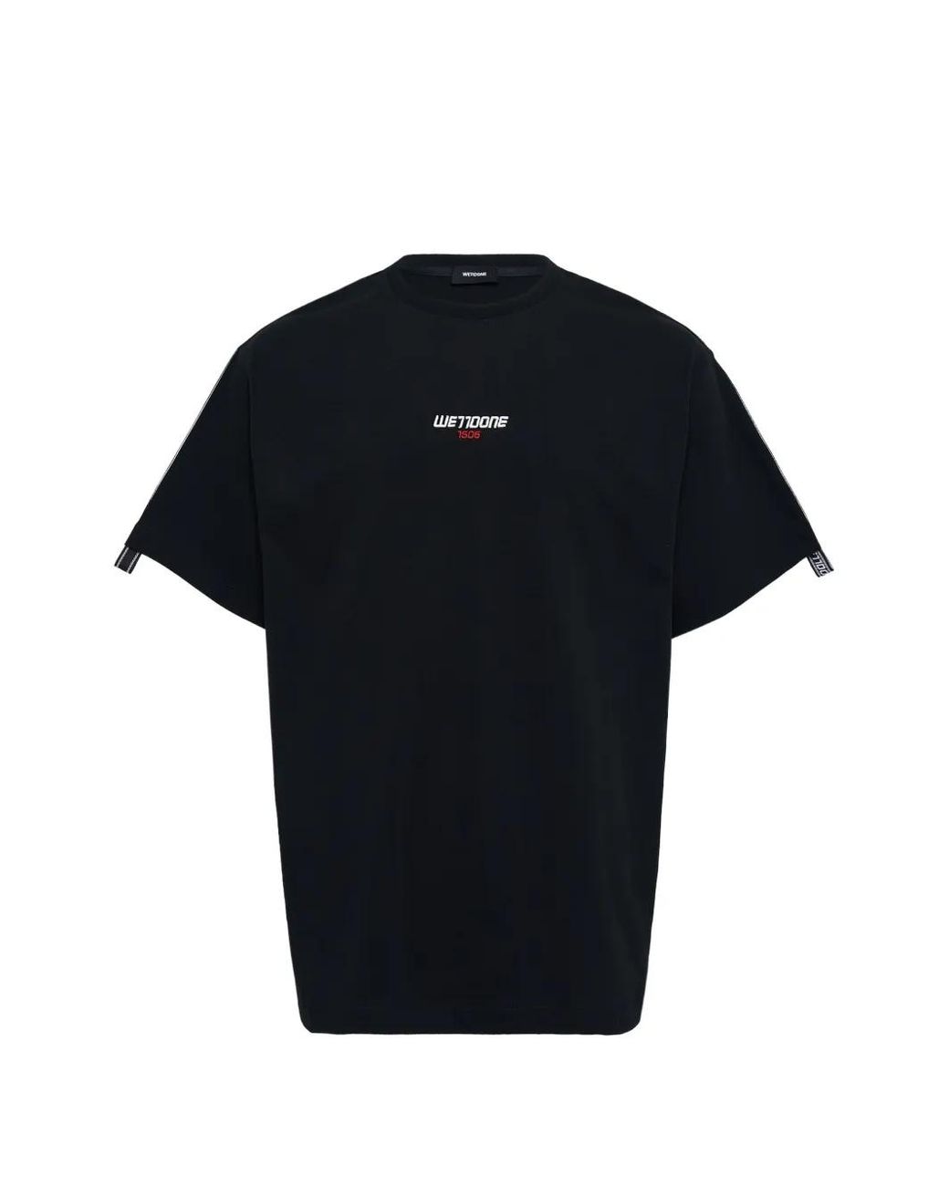 we11done Black Logo-Tape T-Shirt for men