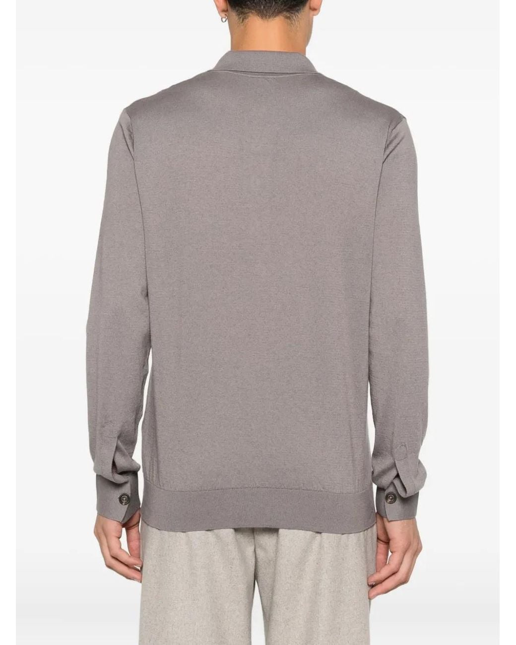 Eleventy Gray Fine-Knit Polo Shirt for men