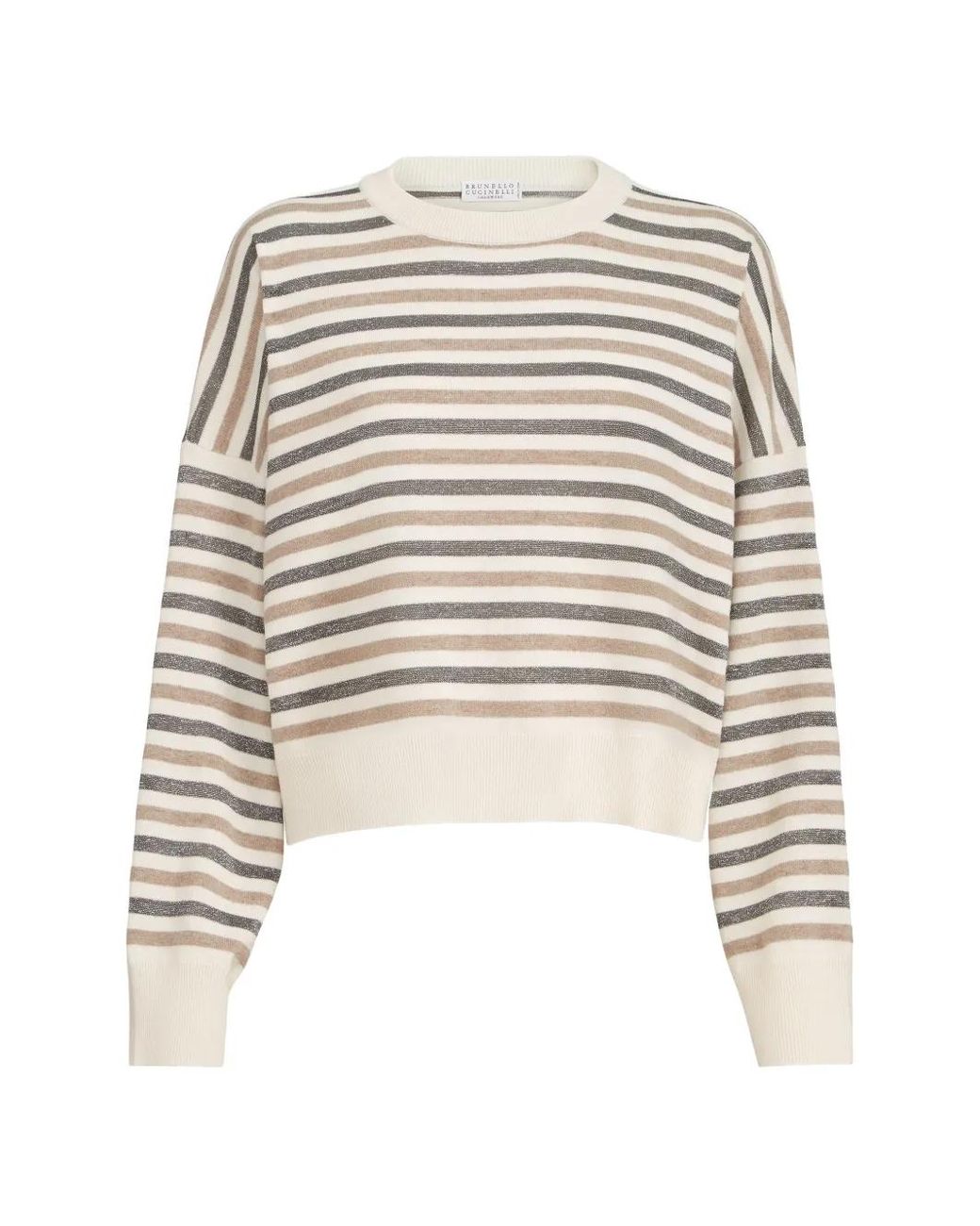 Brunello Cucinelli White Striped Cashmere Sweater
