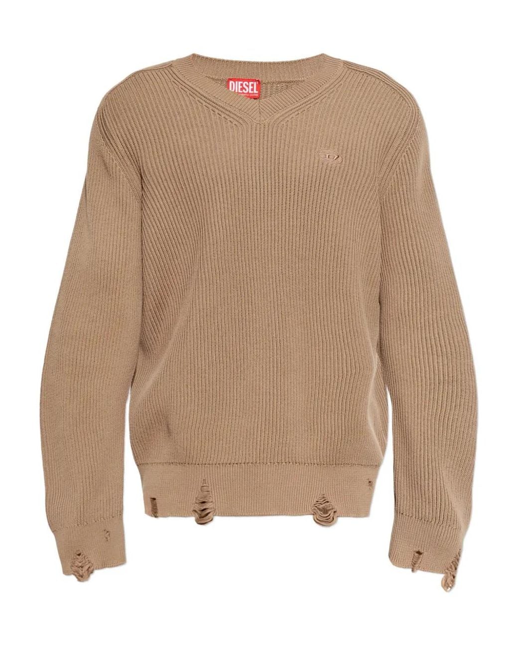 DIESEL Natural Ribbed V-Neck Sweater for men