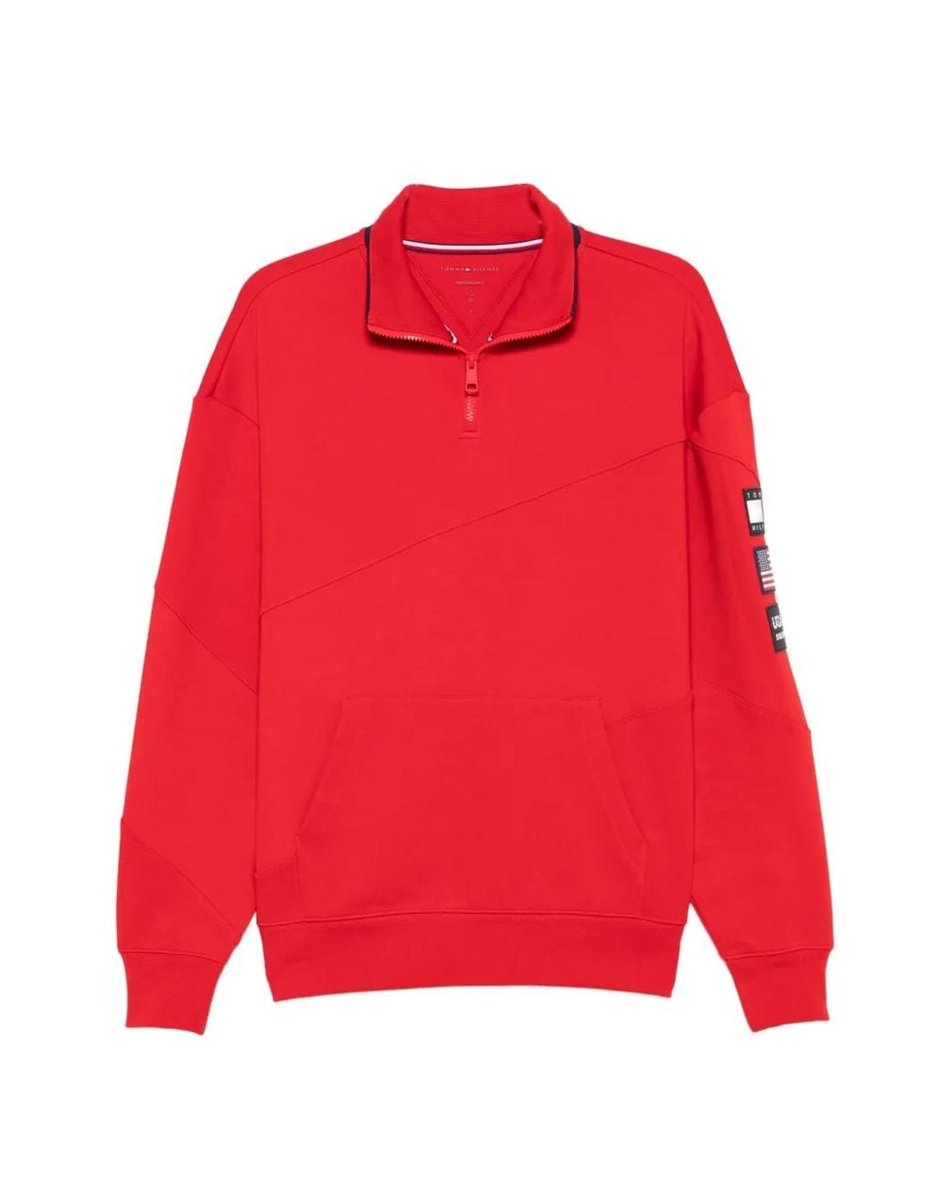 Tommy Hilfiger Red Logo-Patch Quarter-Zip Sweatshirt for men
