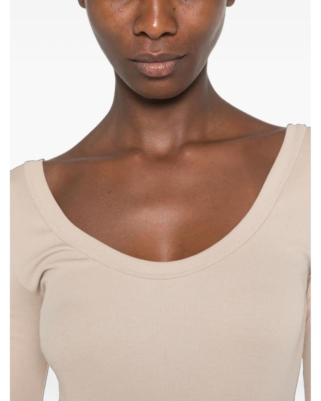 Brunello Cucinelli Natural Stretch Cotton Ribbed Jersey T-Shirt With Monili
