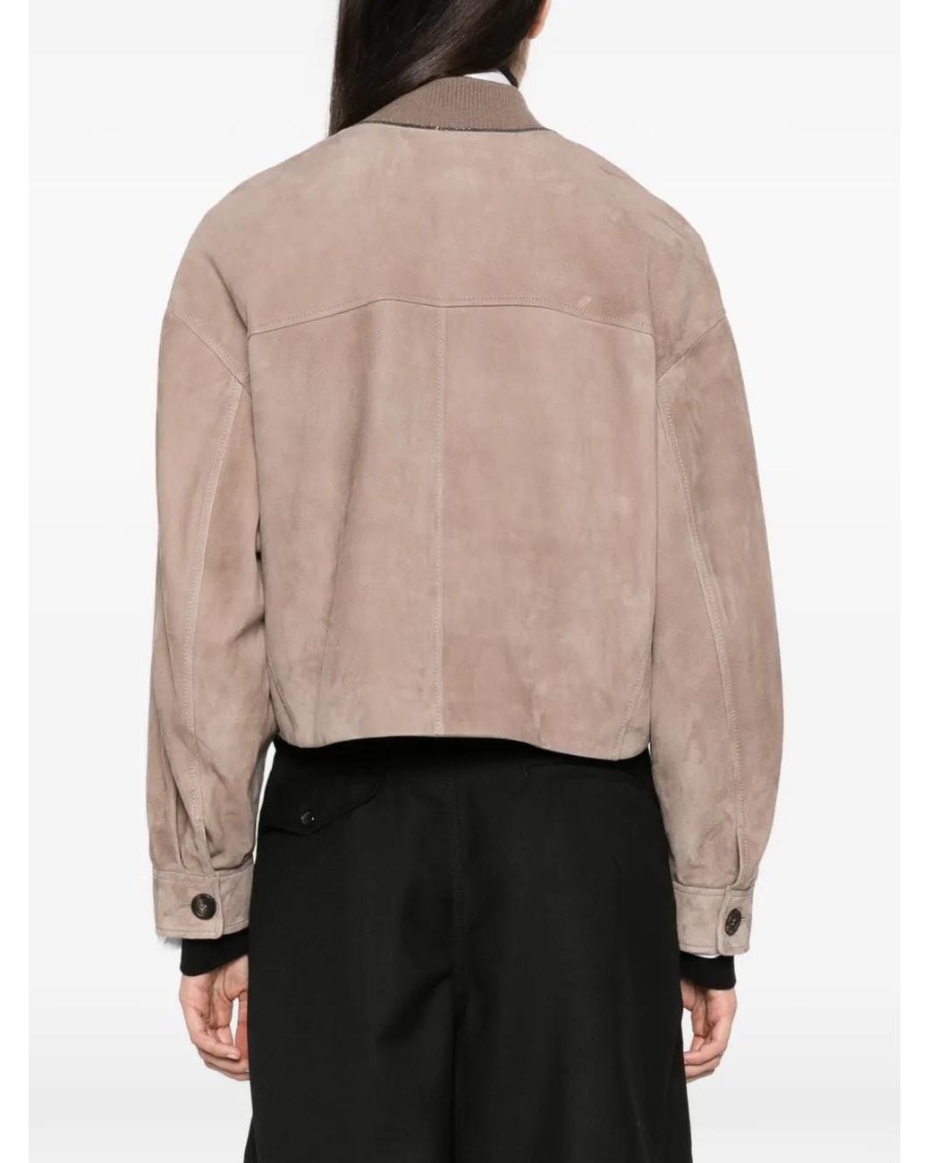 Brunello Cucinelli Natural Button-Up Leather Jacket