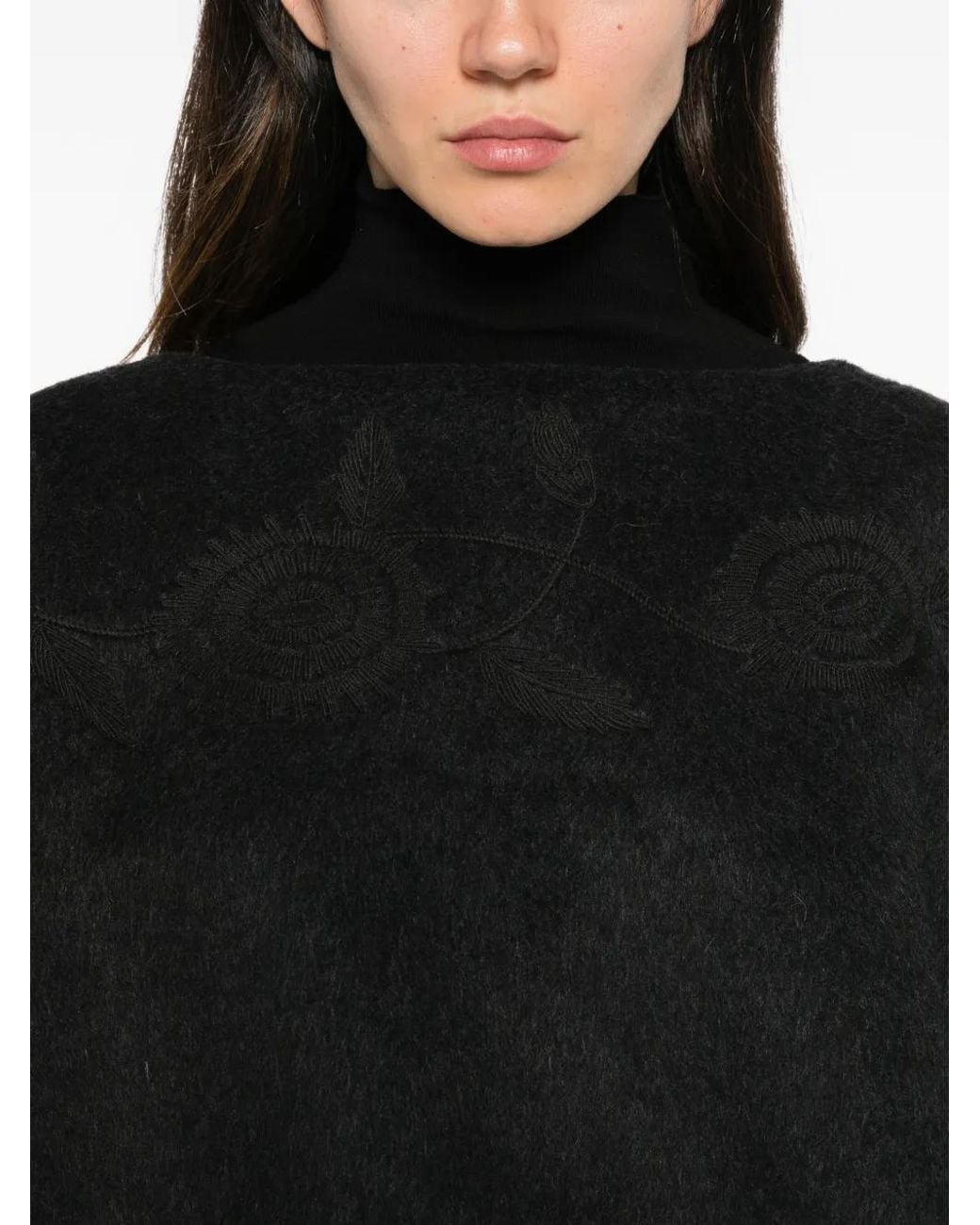 Antik Batik Black Willow Embroidered Fringe-Trim Poncho
