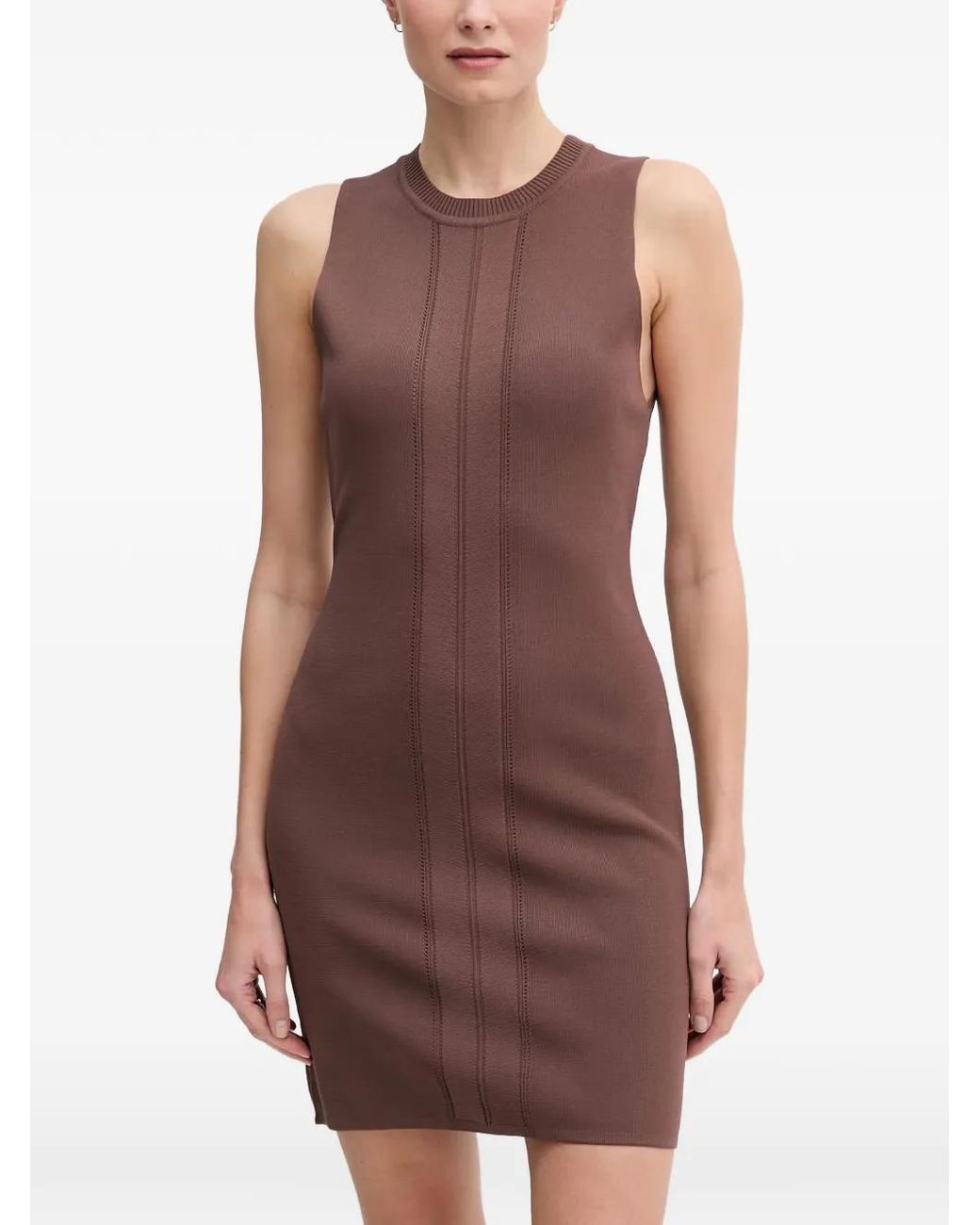 GAUDI Brown Robe Courte Sans Manches En Maille Pointelle
