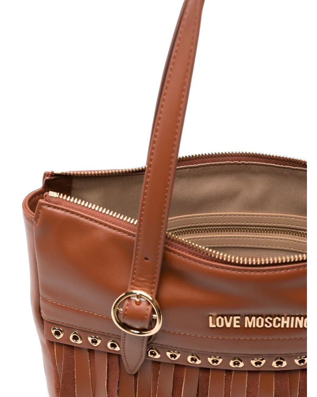 Love Moschino Brown Fringe-Detail Heart-Eyelet Tote Bag