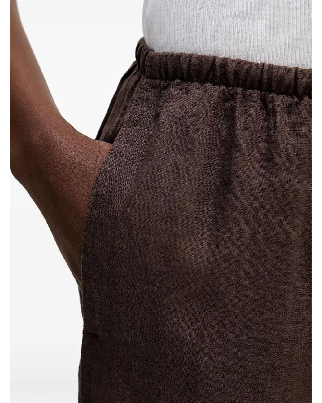 Benetton Brown Pantalon Ample En Lin À Lien De Resserrage