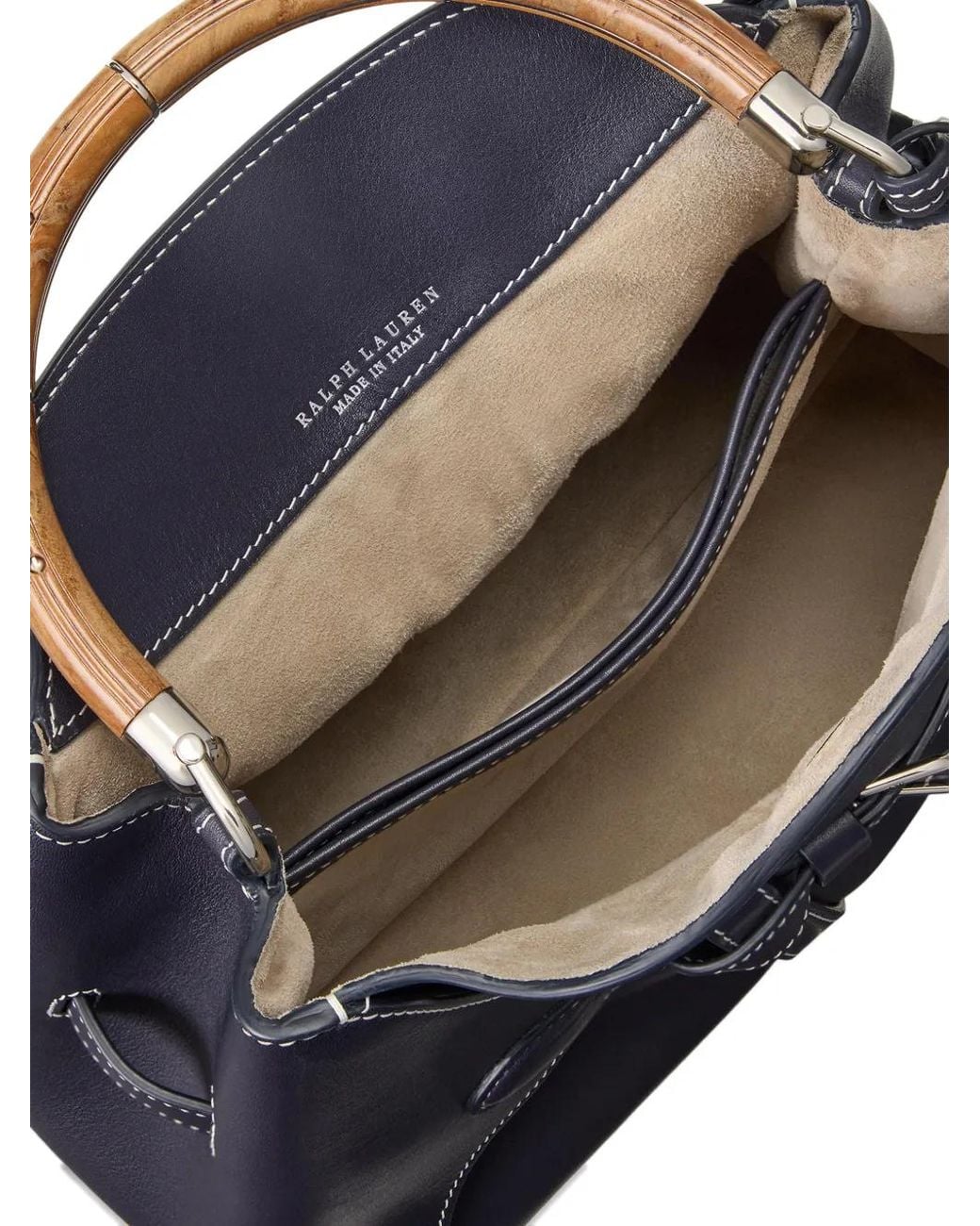 Ralph Lauren Blue The Ralph Wood-Handle Leather Tote Bag