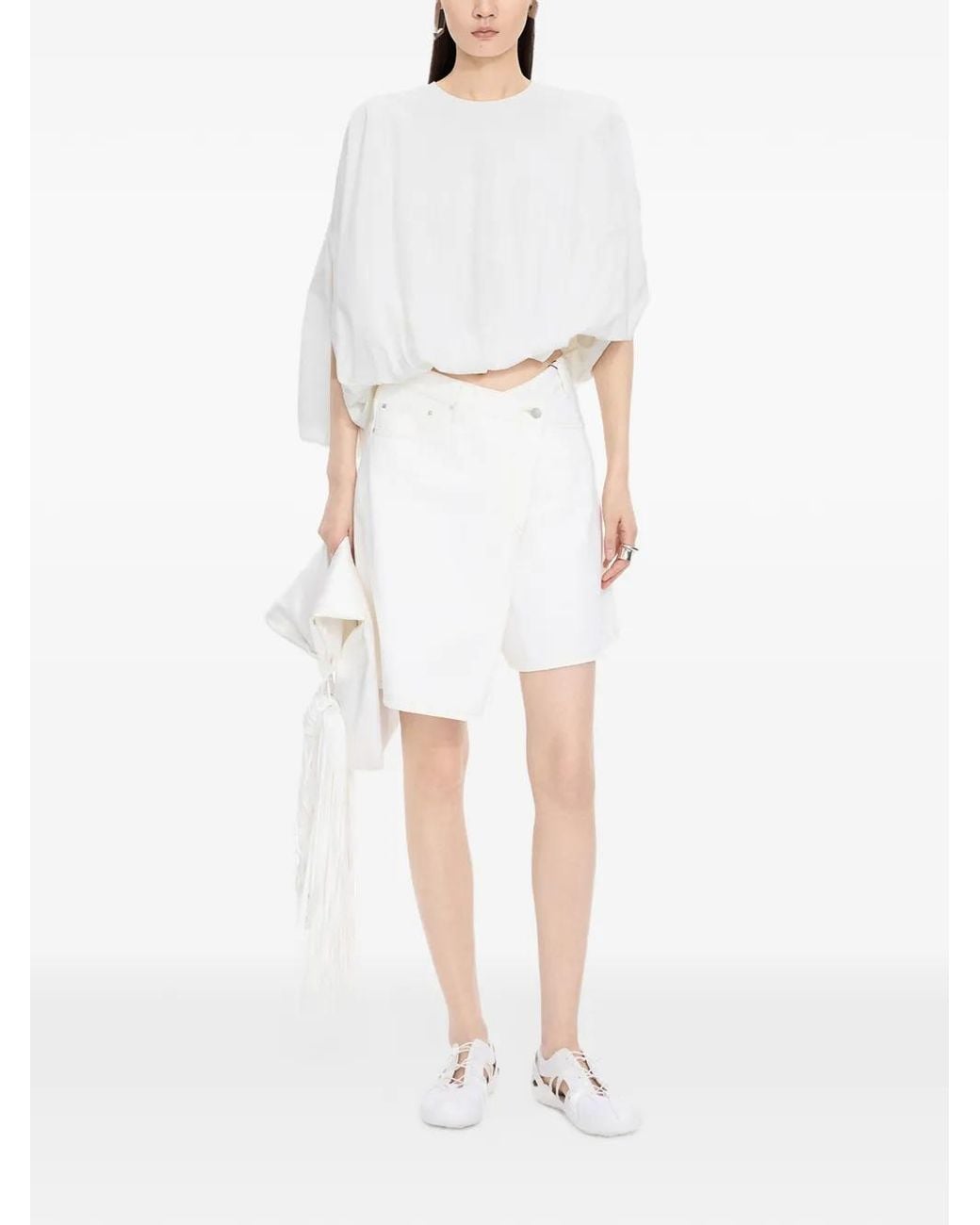JNBY White Puffball-Hem Top