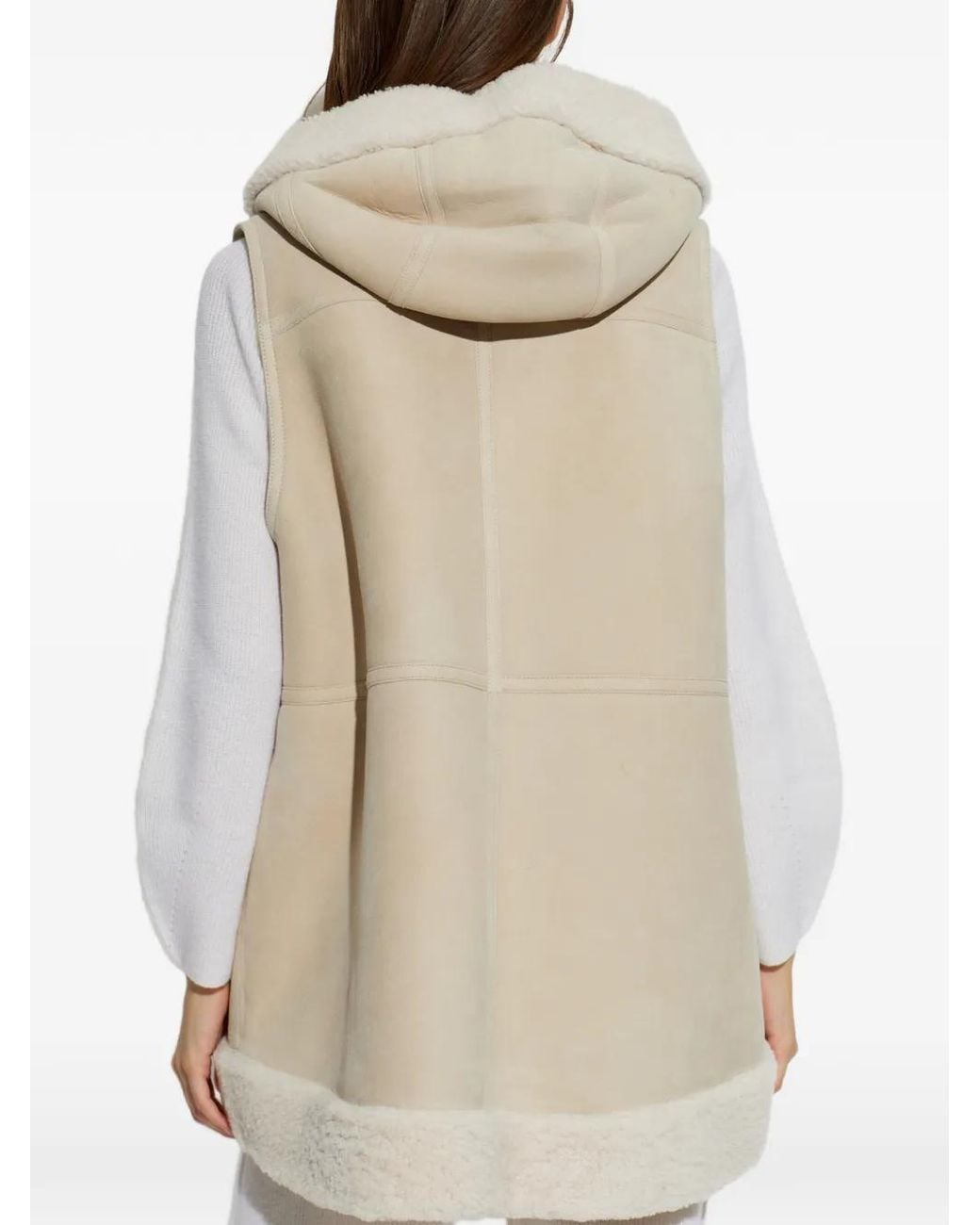 Bogner White Lona Shearling-Trim Hooded Gilet