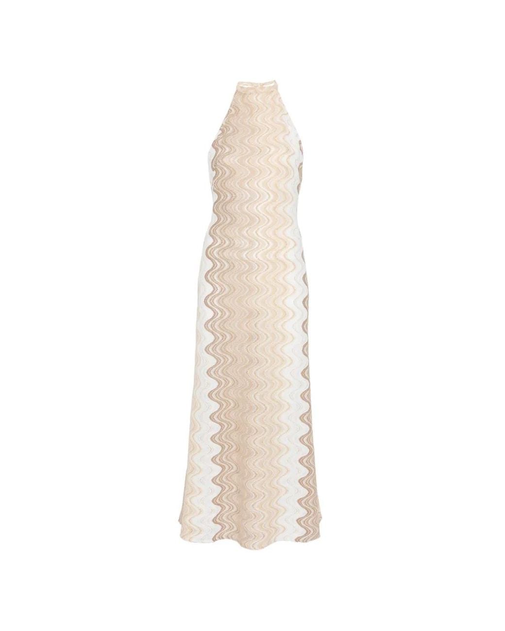 Mc2 Saint Barth White Chevron-Knit Halterneck Dress
