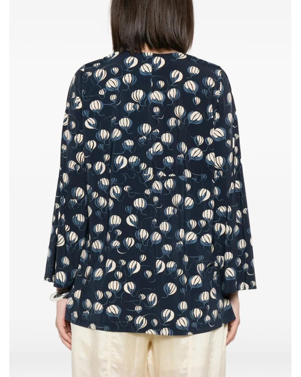 Siyu Blue Balloon-Print V-Neck Blouse