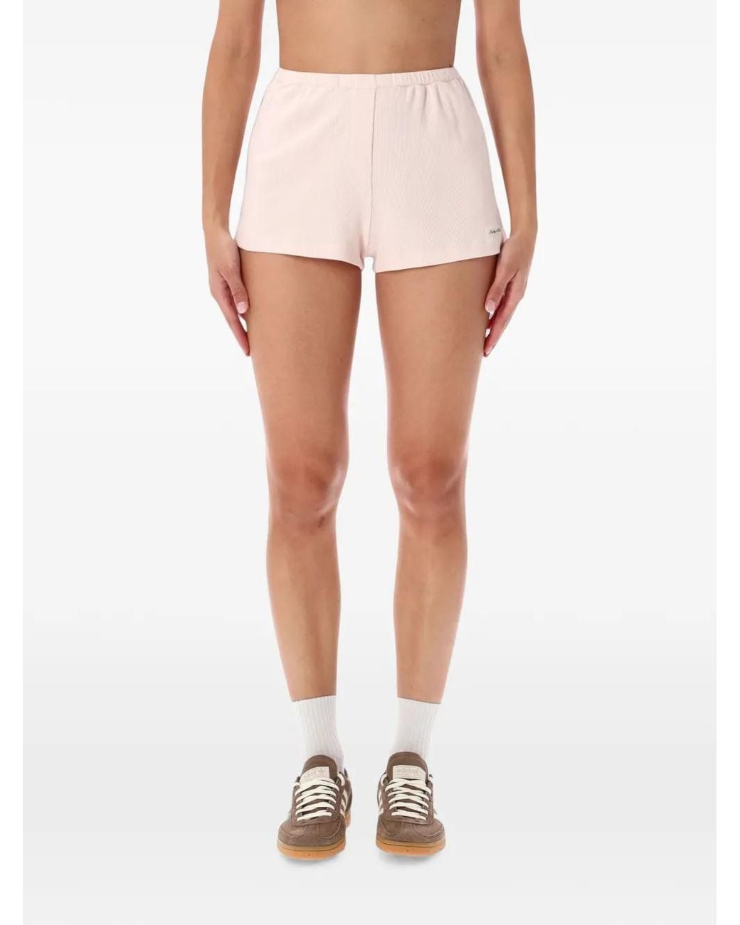 Sporty & Rich White Ribbed Logo-Patch Shorts