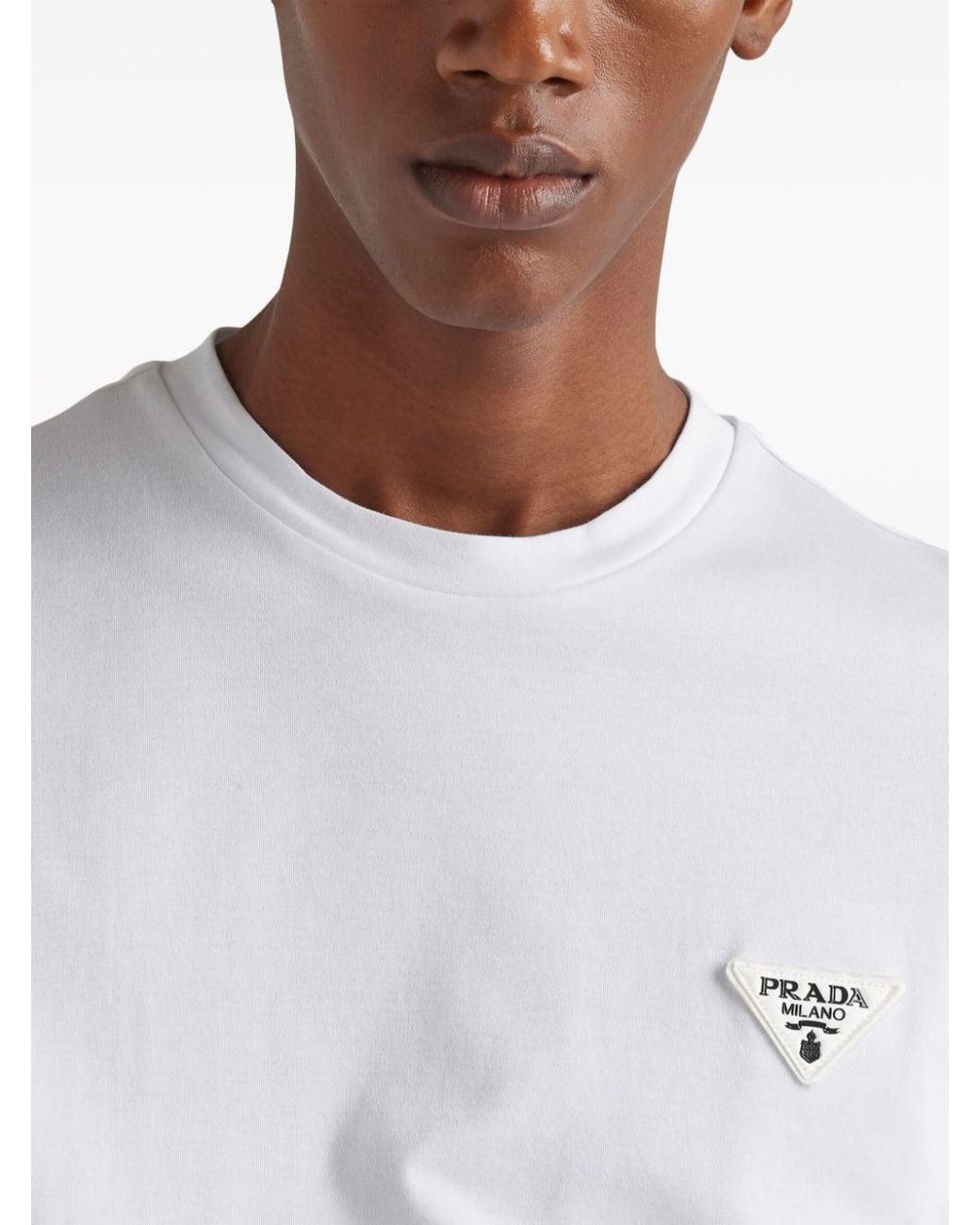 Prada Triangle-logo Cotton T-shirt in White for Men