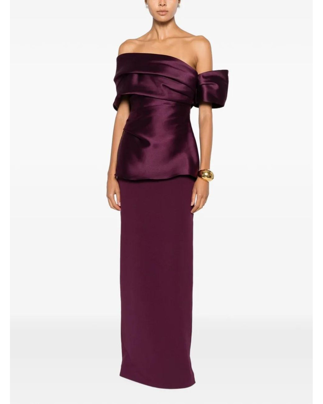 Solace London Purple Lucine Off-Shoulder Peplum Maxi Dress