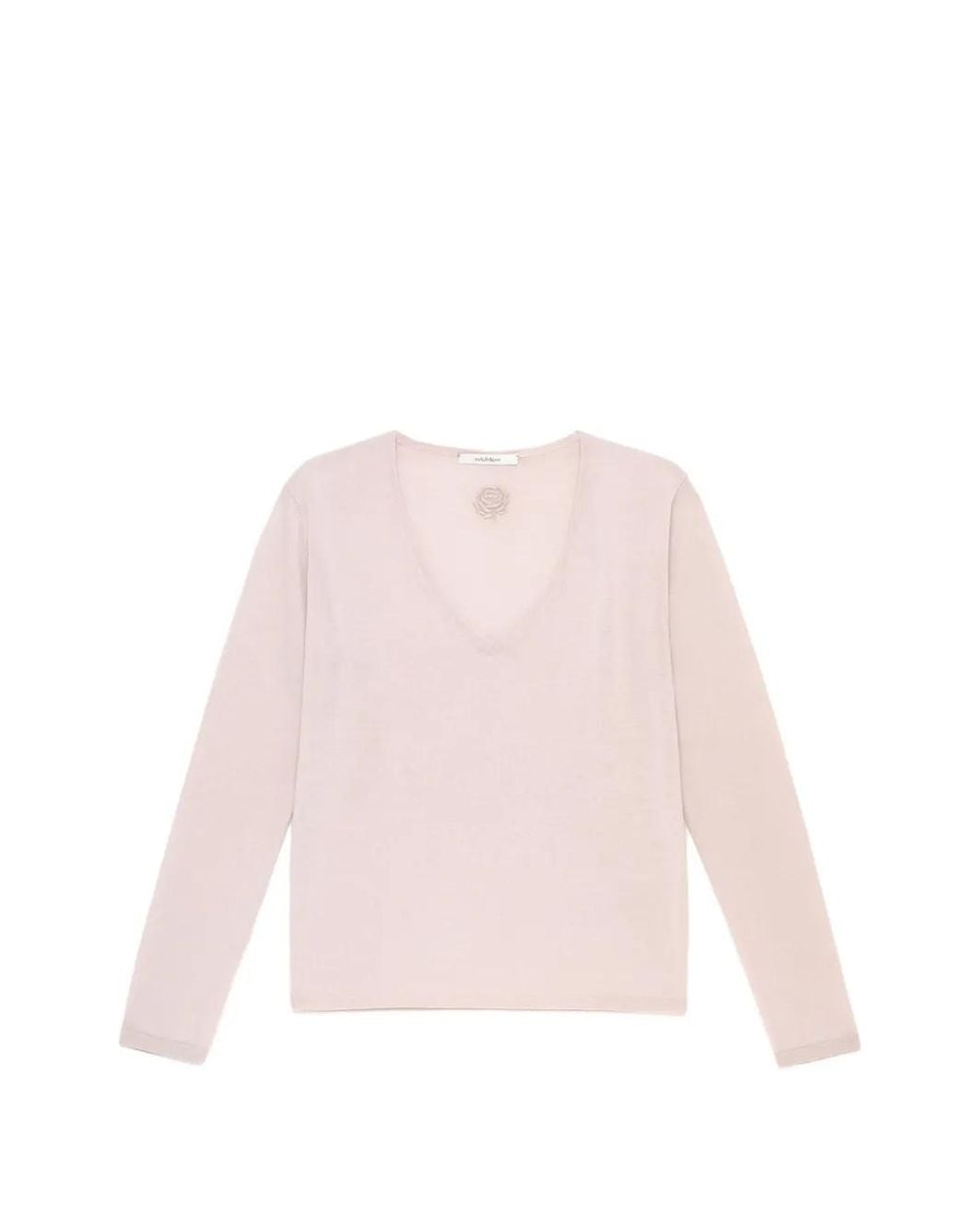 Maliparmi Pink Rose-Embroidered V-Neck Sweater