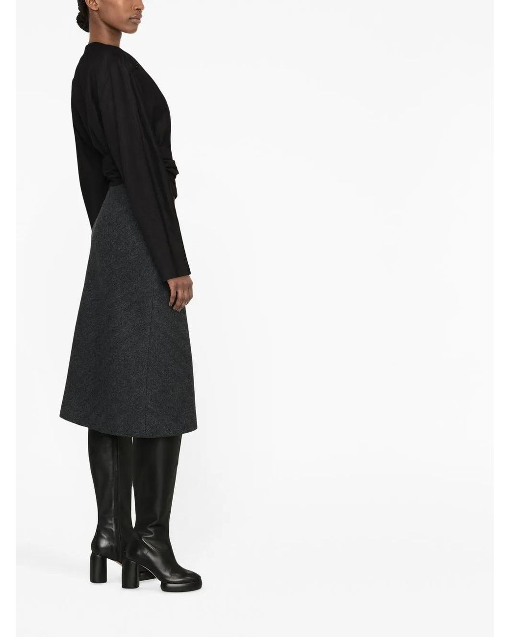 Maison Margiela Black Herringbone A-Line Skirt