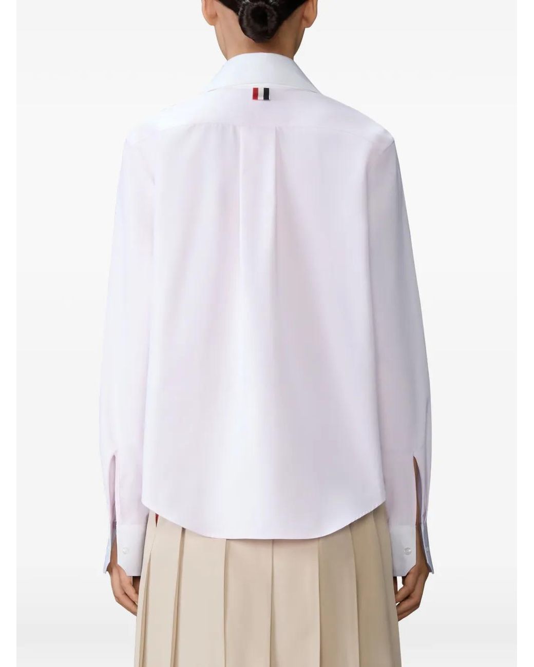 Thom Browne White Stripe Bow Blouse