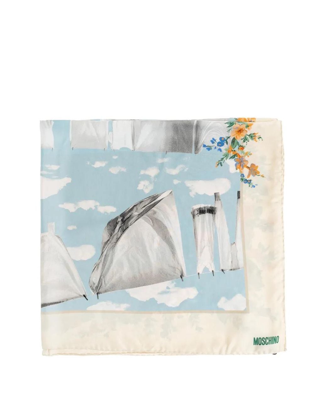 Moschino Blue Floral-Print Silk Scarf